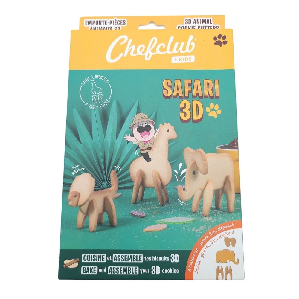 Chefclub Kids Cookie Cutters Kit Safari 3D - Giraffe Lion Elephant Baking